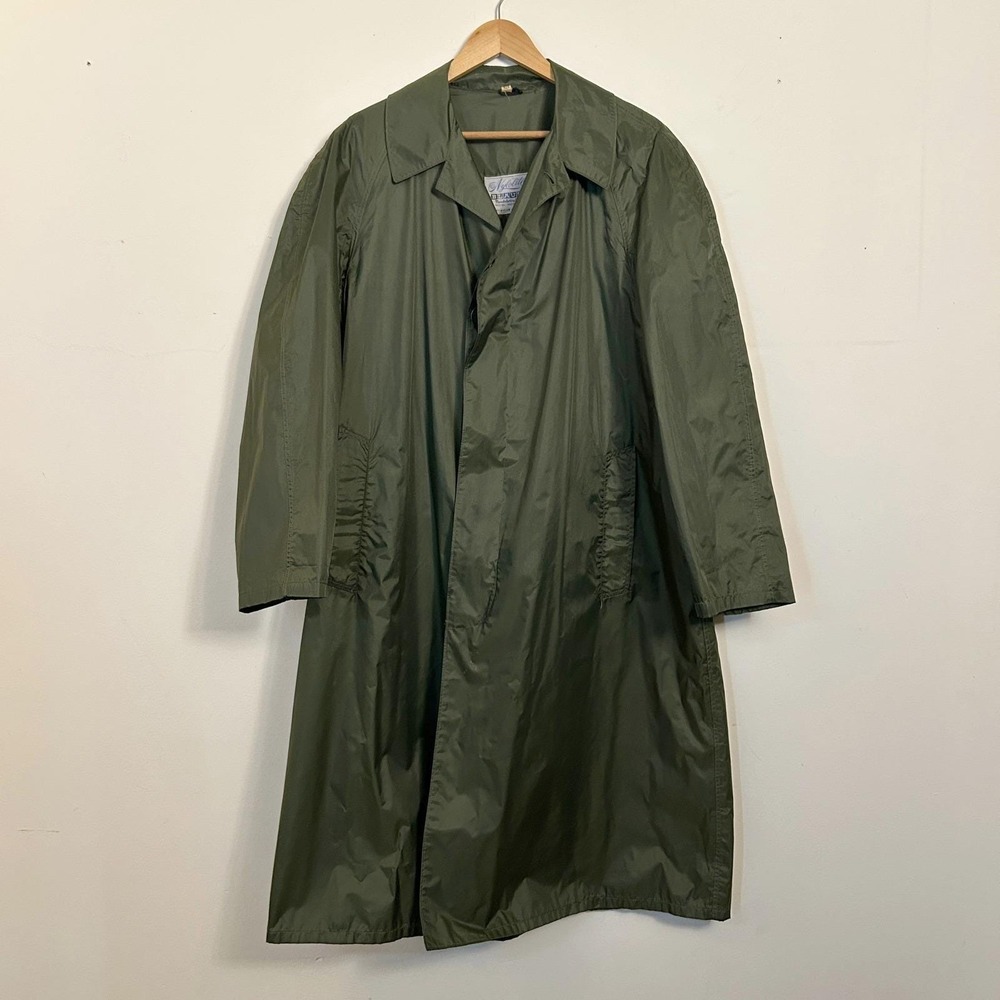 Vintage Blauer Nylolite Trench Coat Rain Jacket 42R Green Minimalist